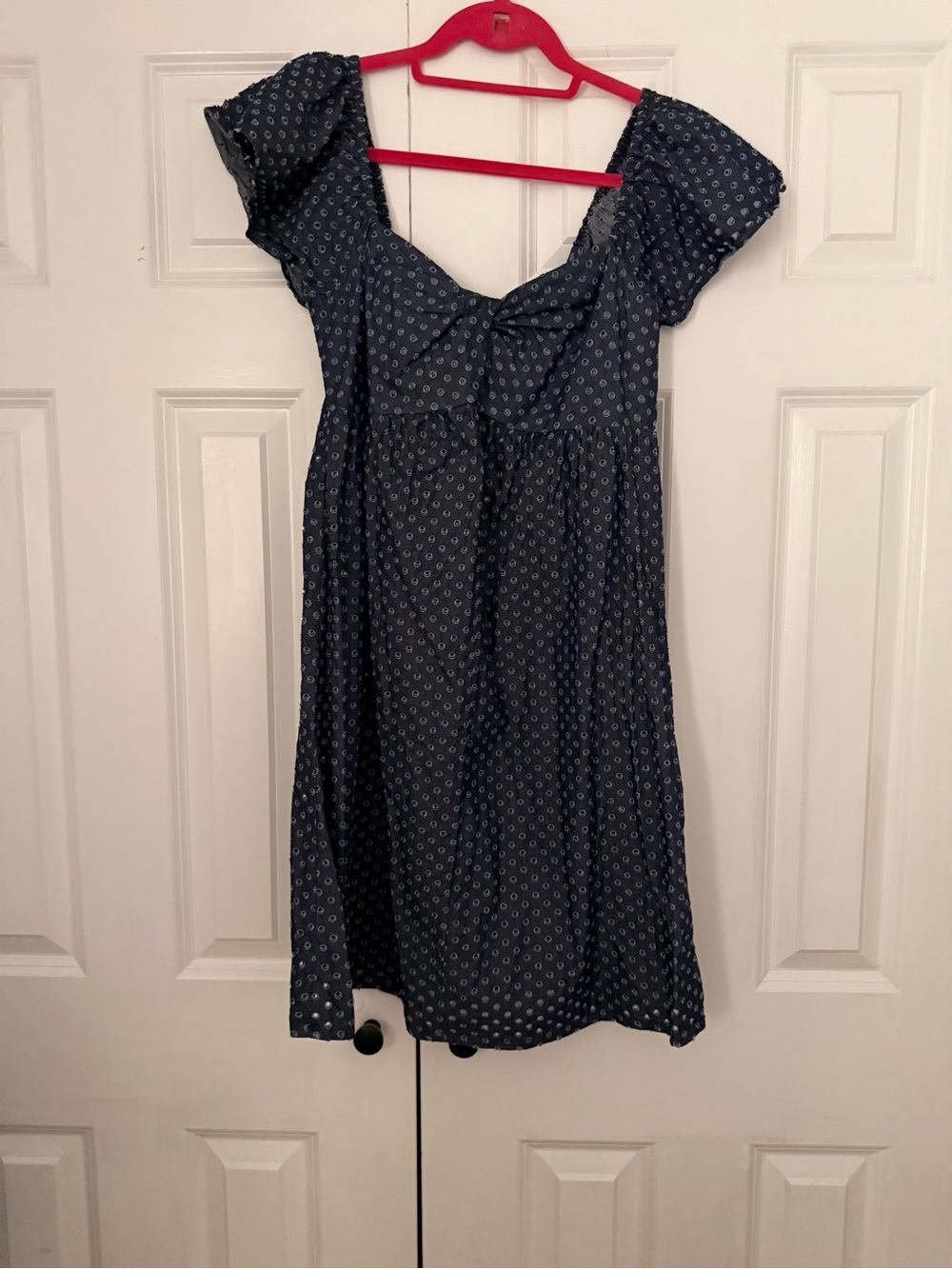 Navy-lightweight Denim Eyelet Cotton Dress